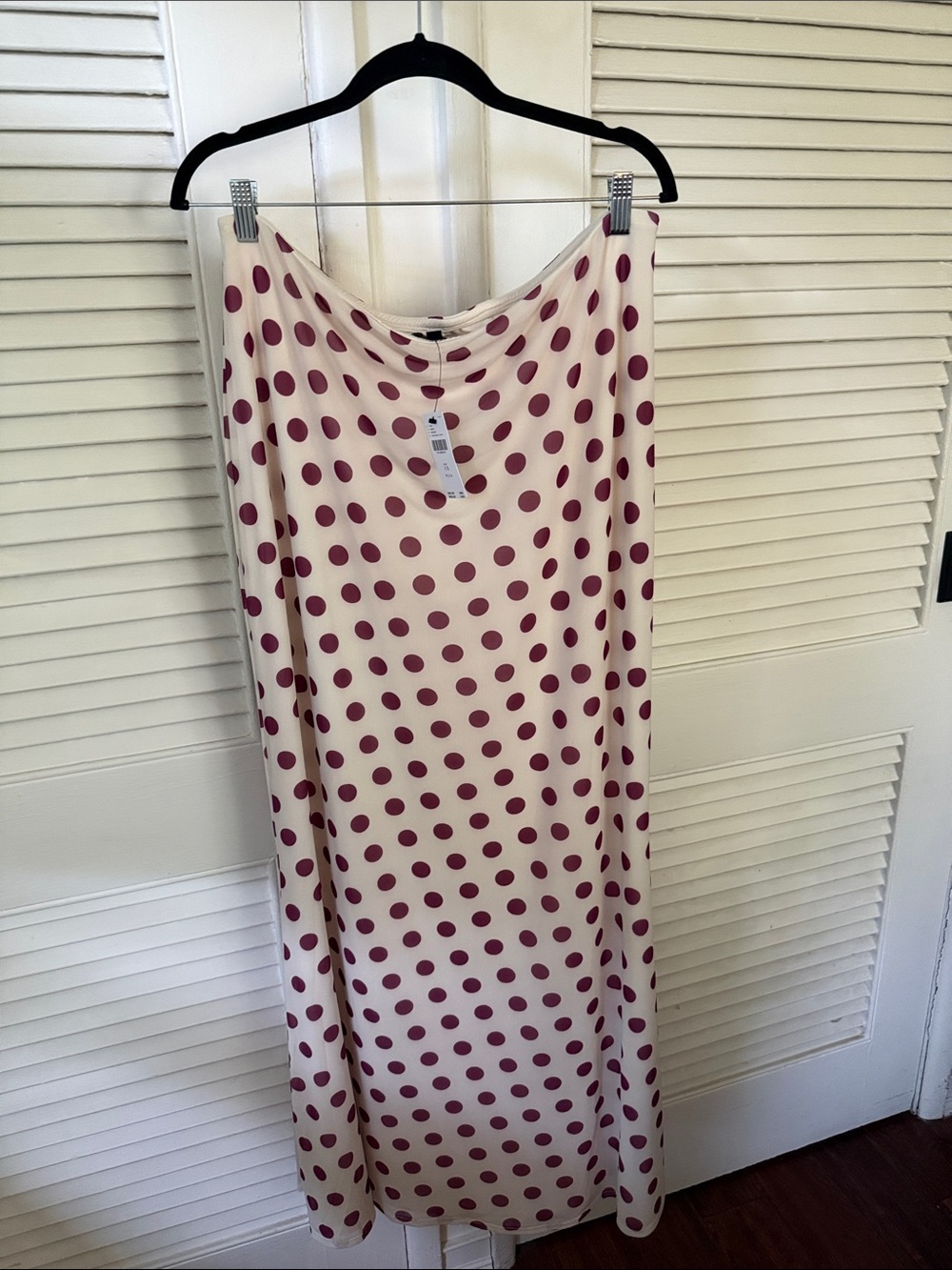 Anthropologie Cream Maxi Skirt with Maroon Polka Dots